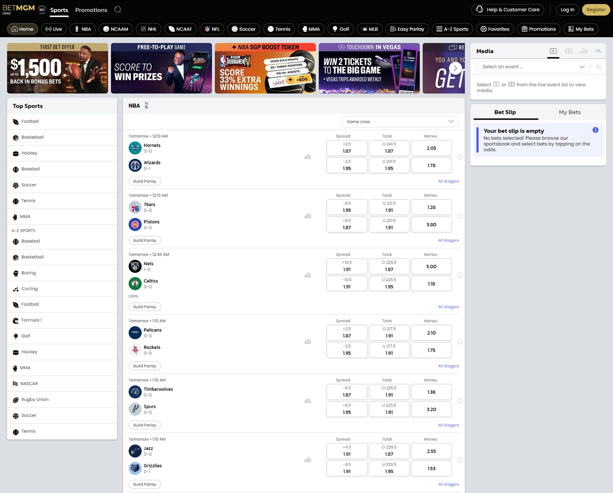 BETMGM Sportsbook Screenshot