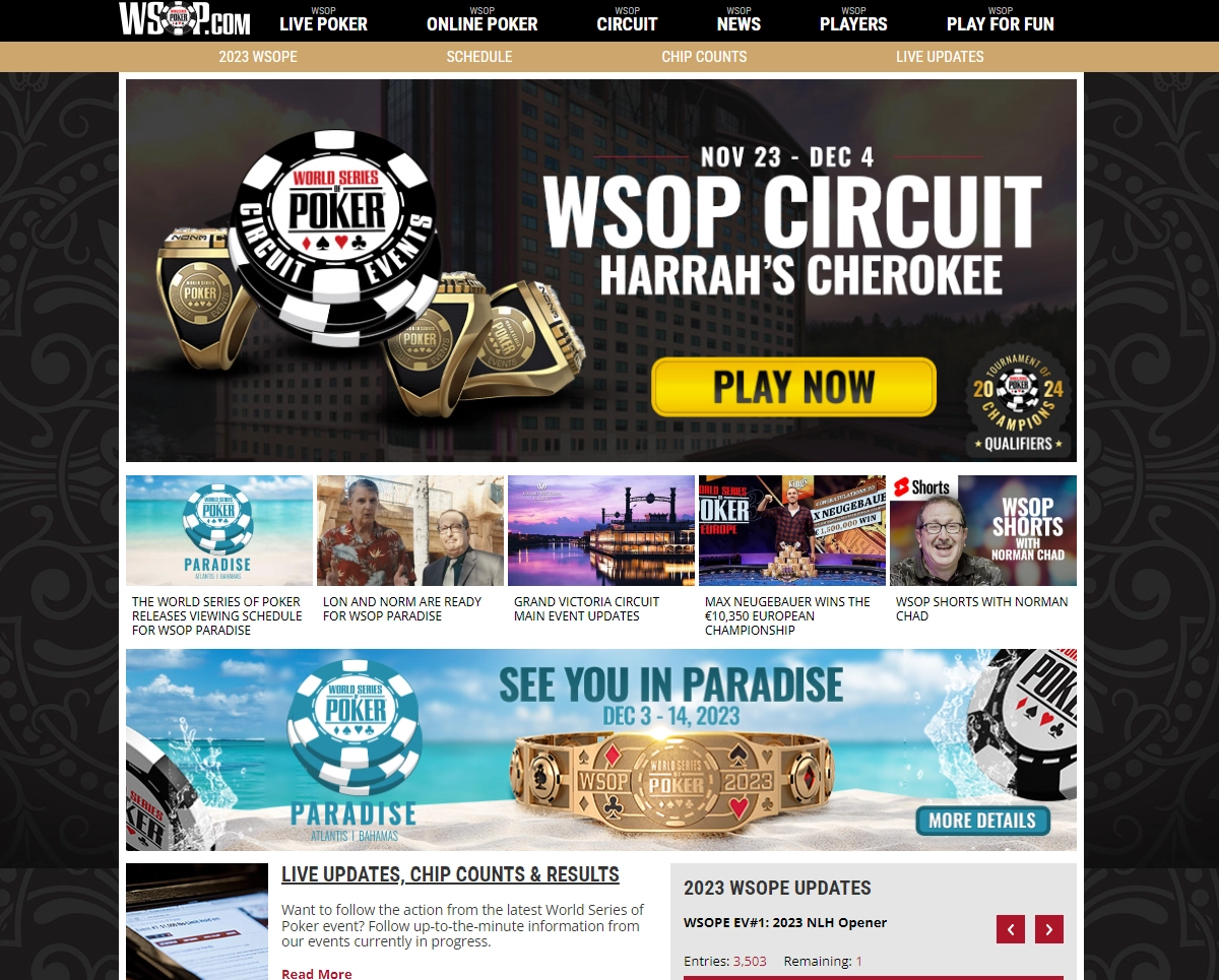 Caesars WSOP Homepage Screenshot