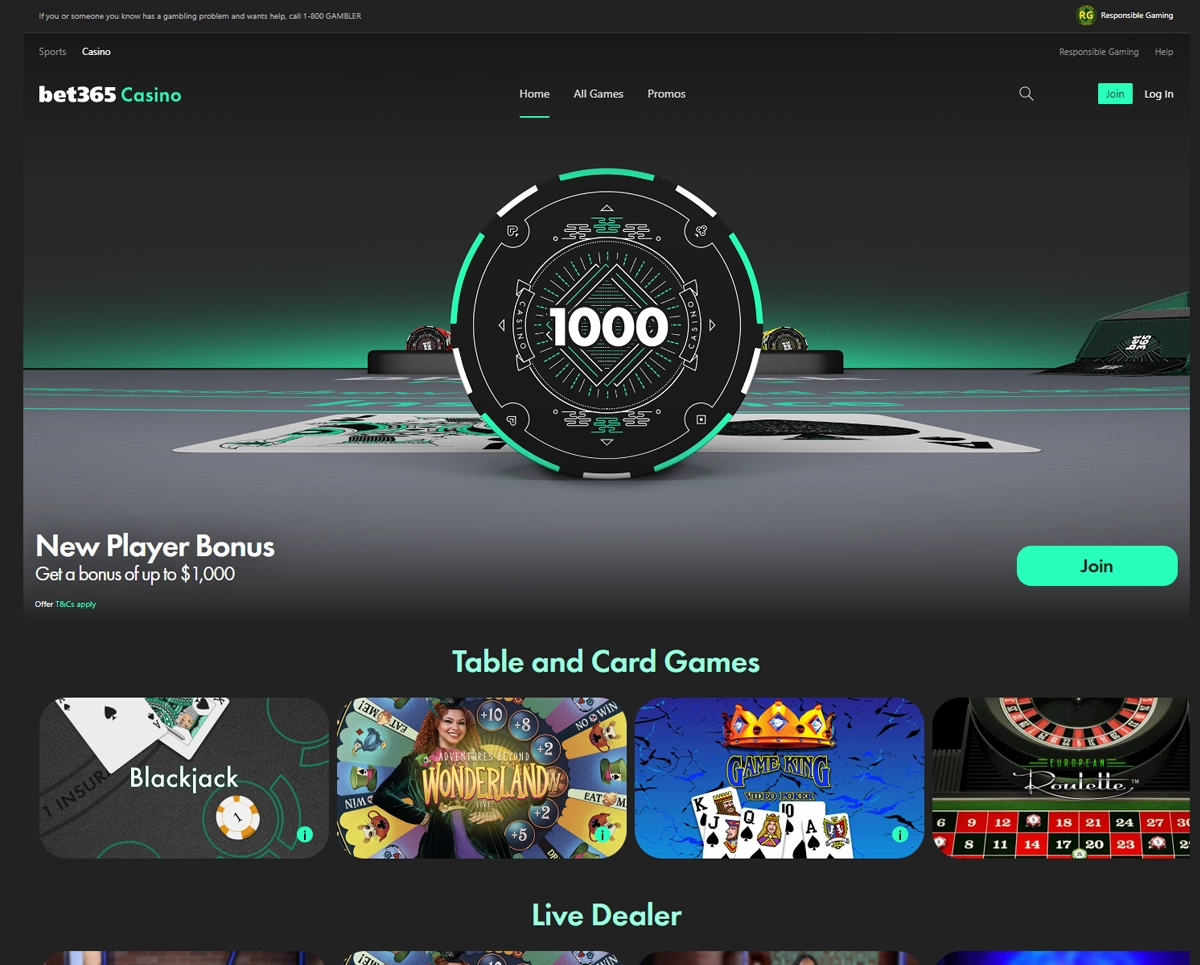 Bet365 Casino Hub Screenshot
