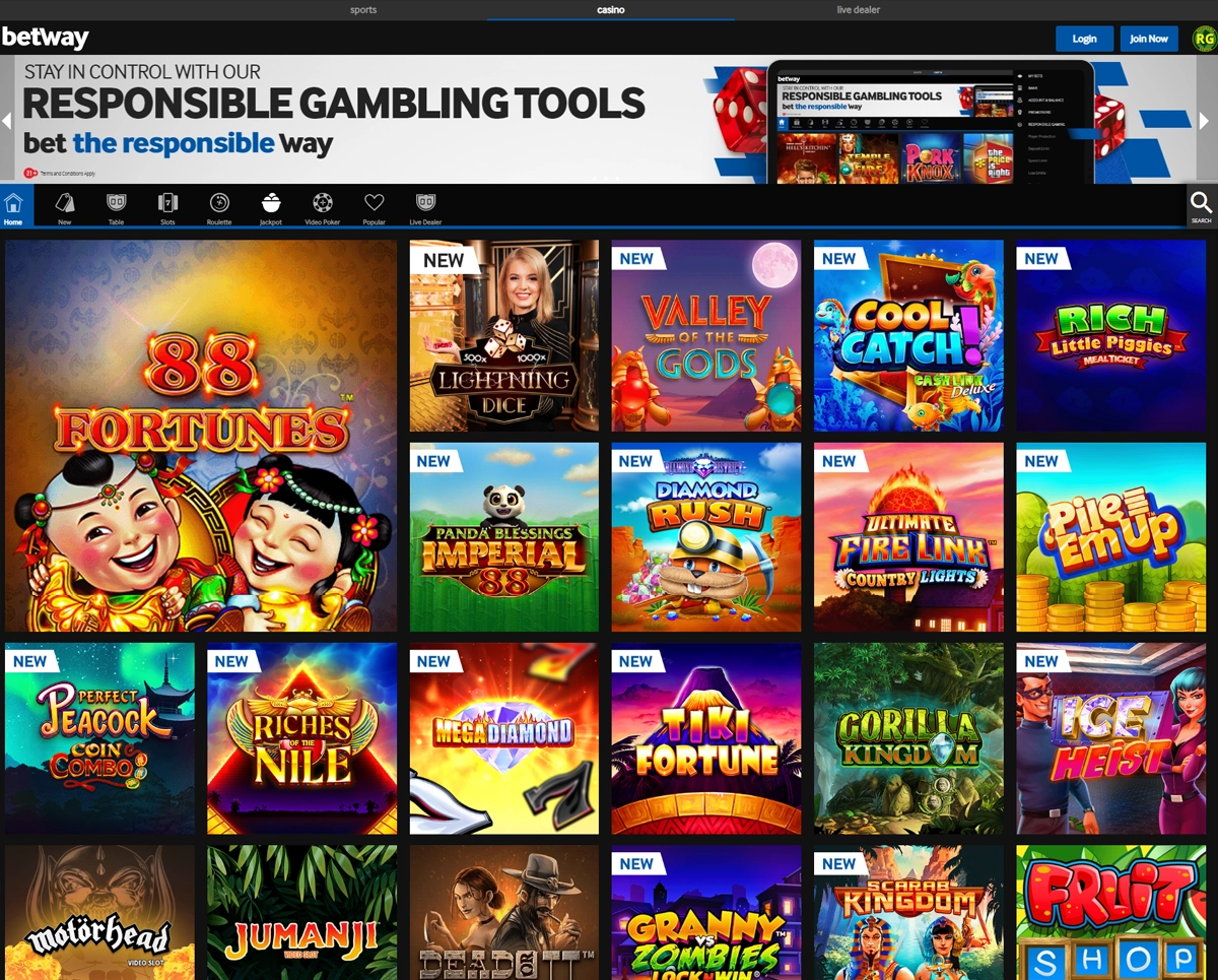 Betway Casino Homepage Screenshot