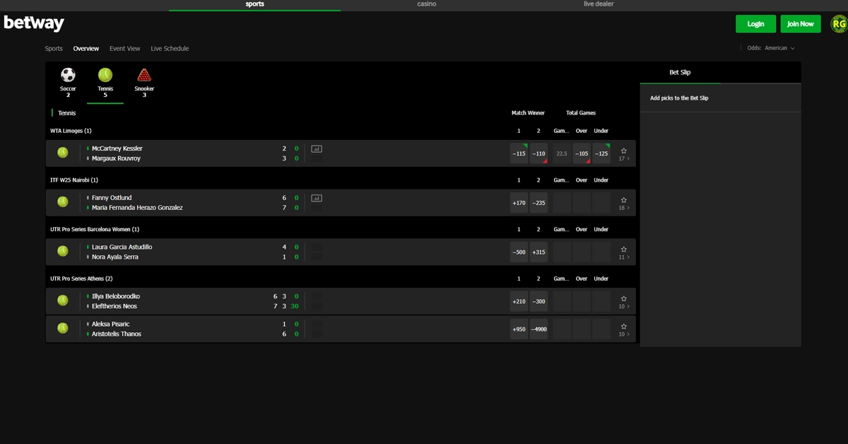 Betway Live Betting Screenshot