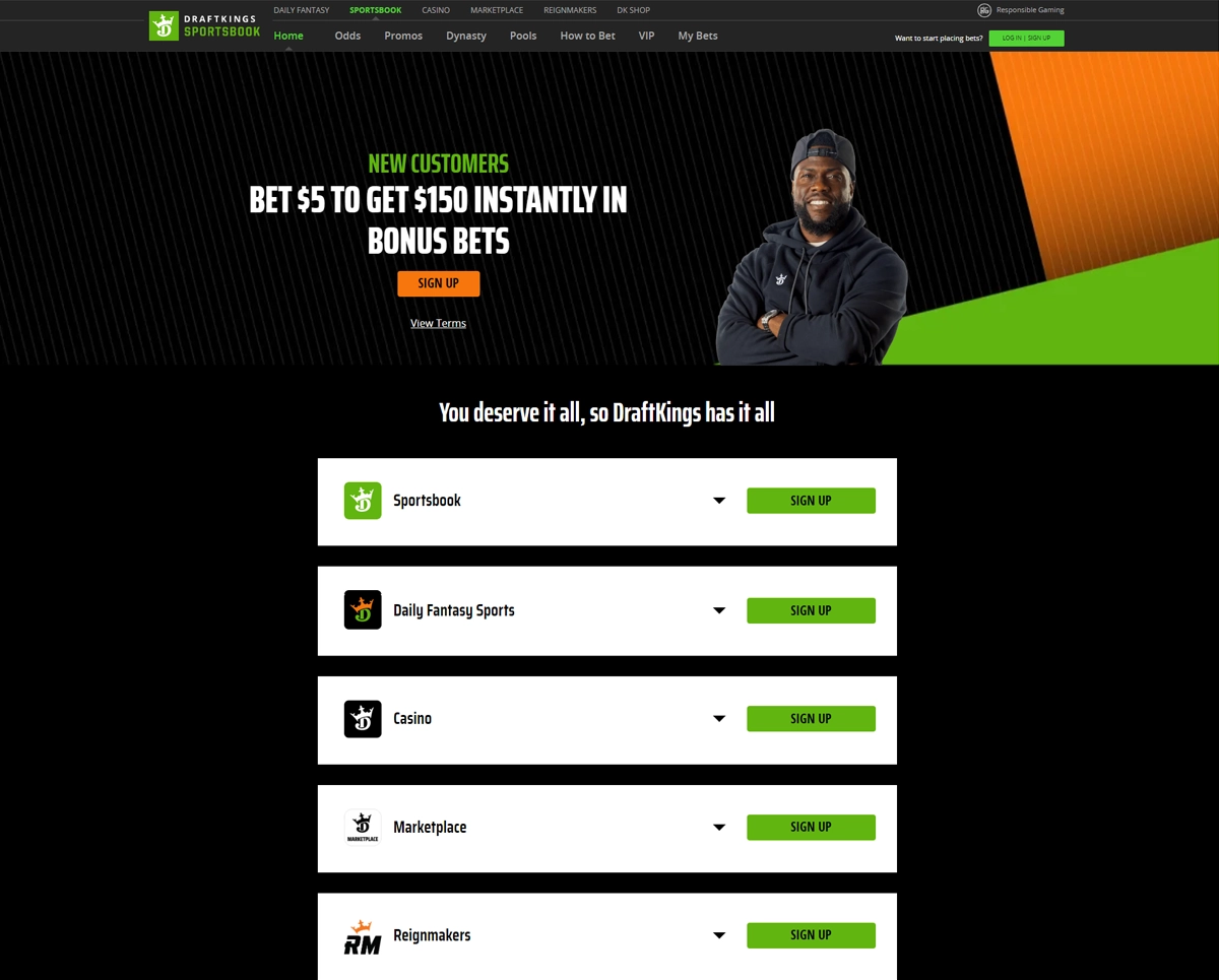 DraftKings Homepage Screenshot