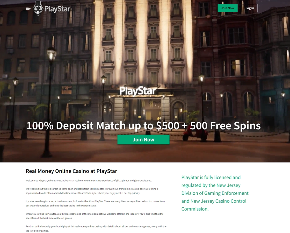 PlayStar Homepage Screenshot