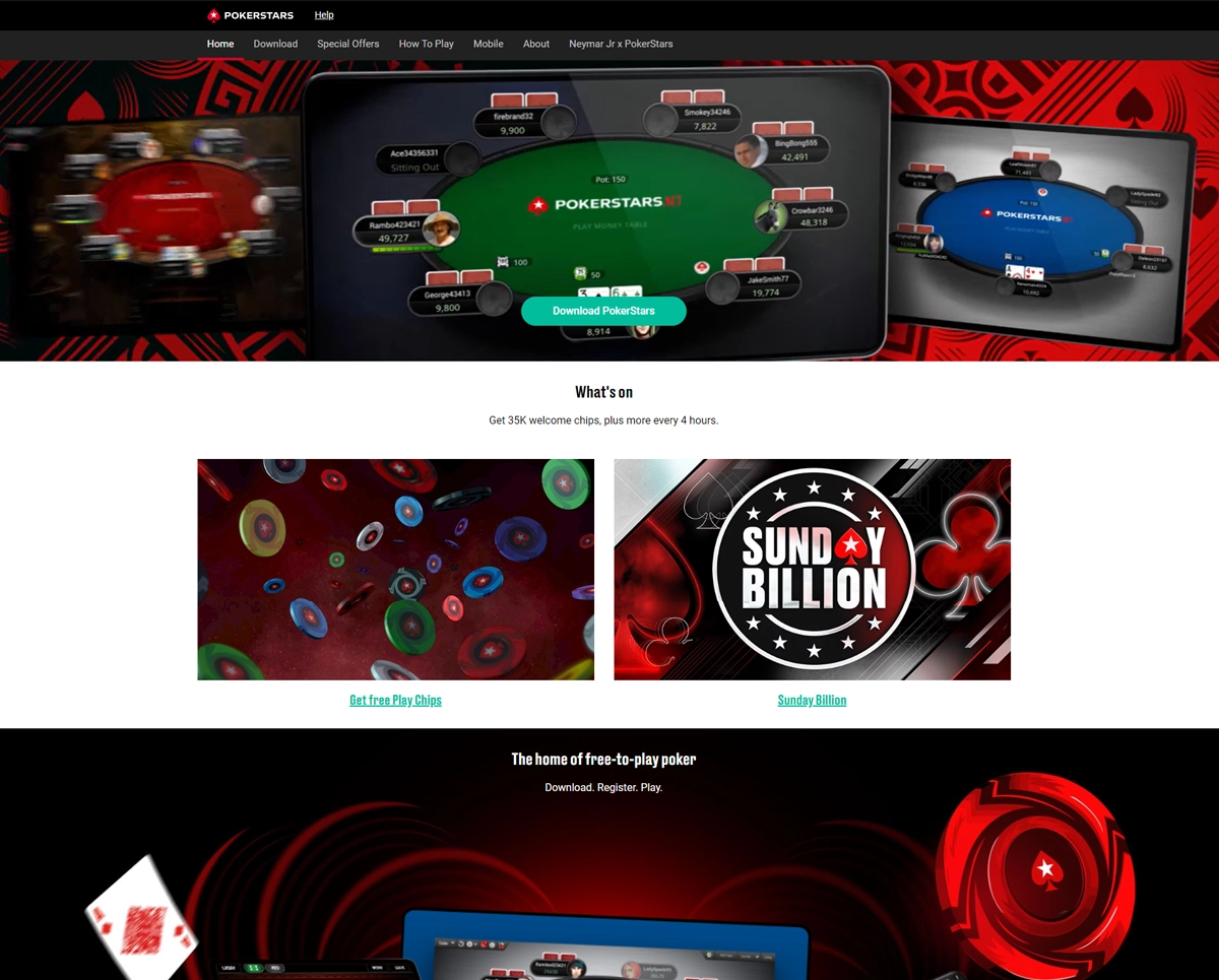 PokerStar Homepage Screenshot