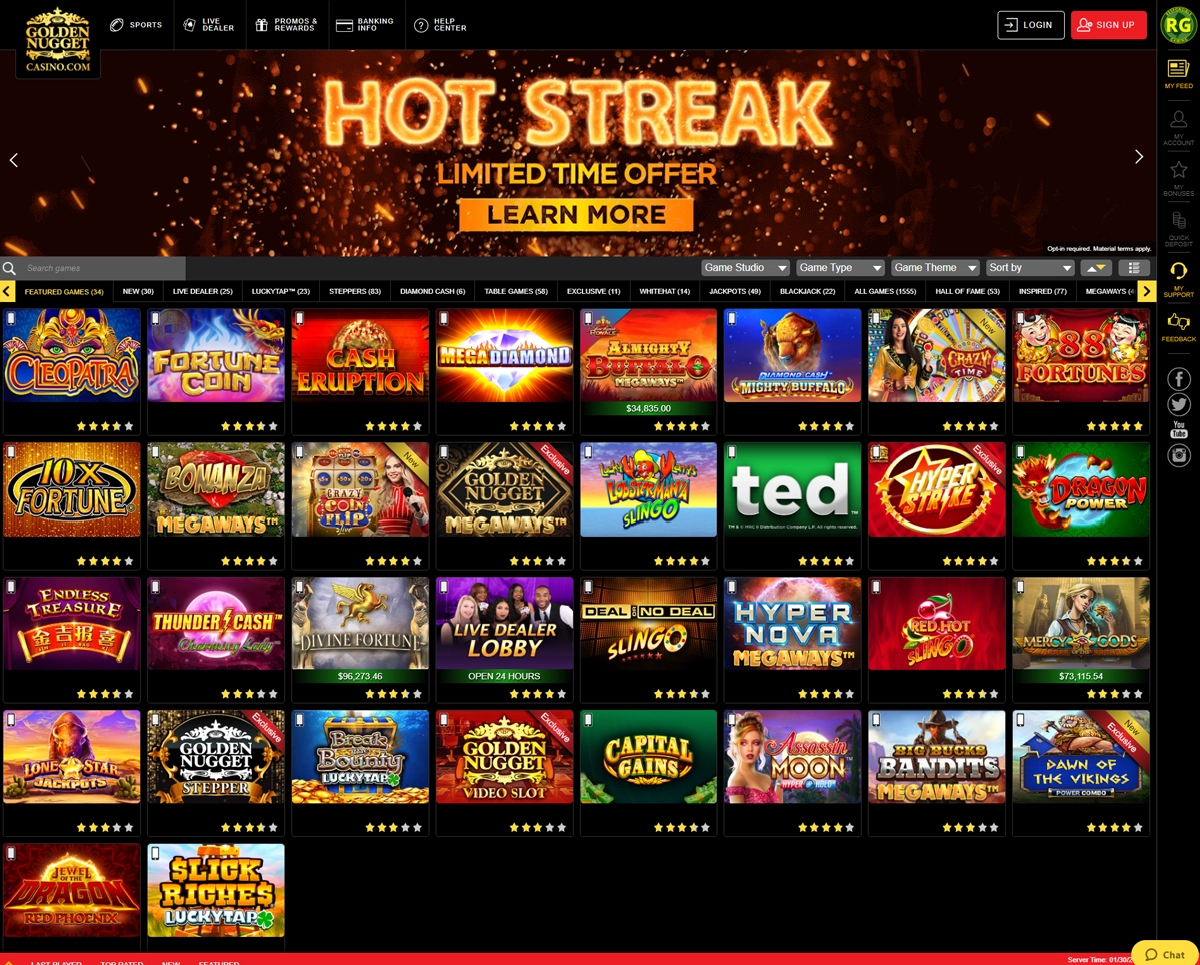 Golden Nugget Homepage Screenshot