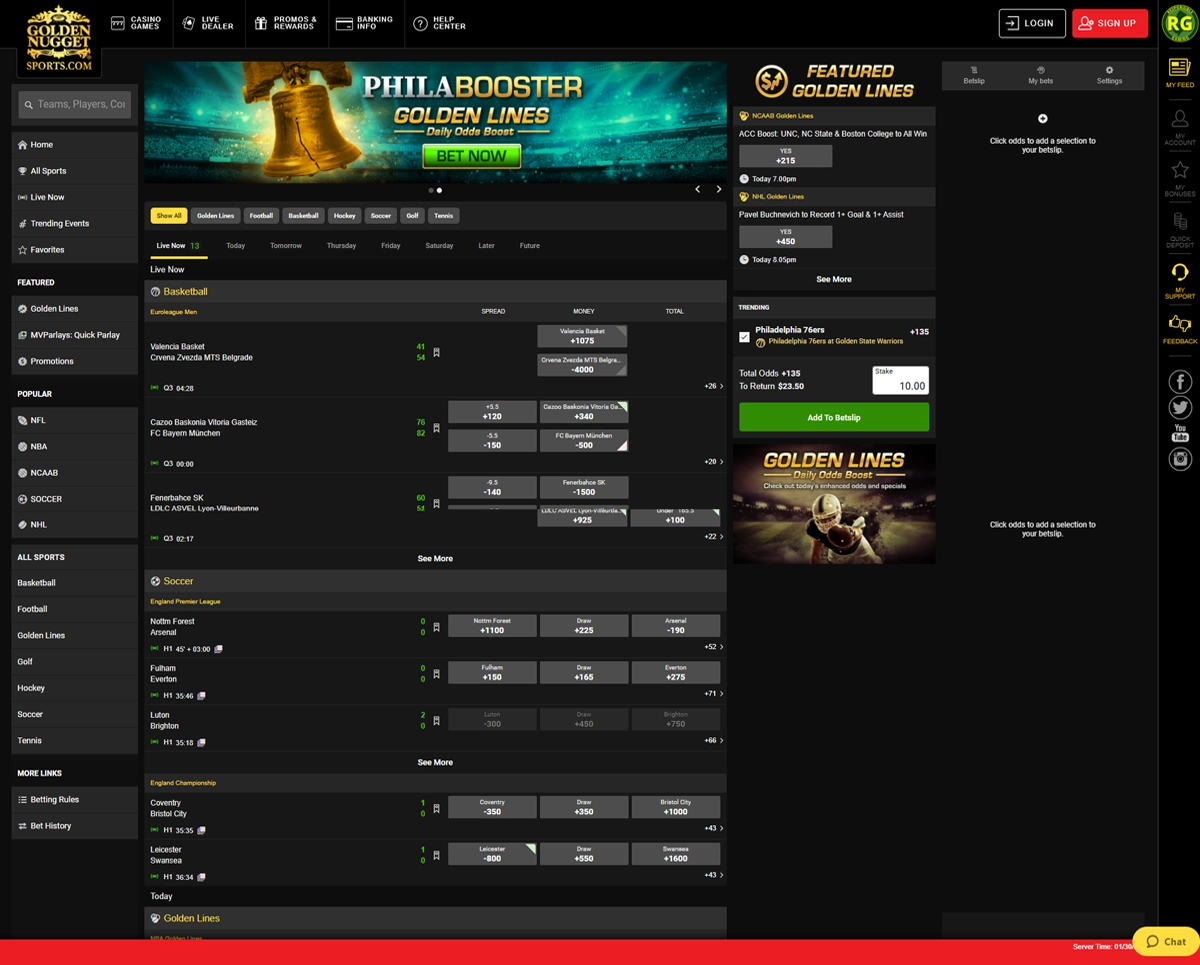 Golden Nugget NJ Sportsbook Page Screenshot