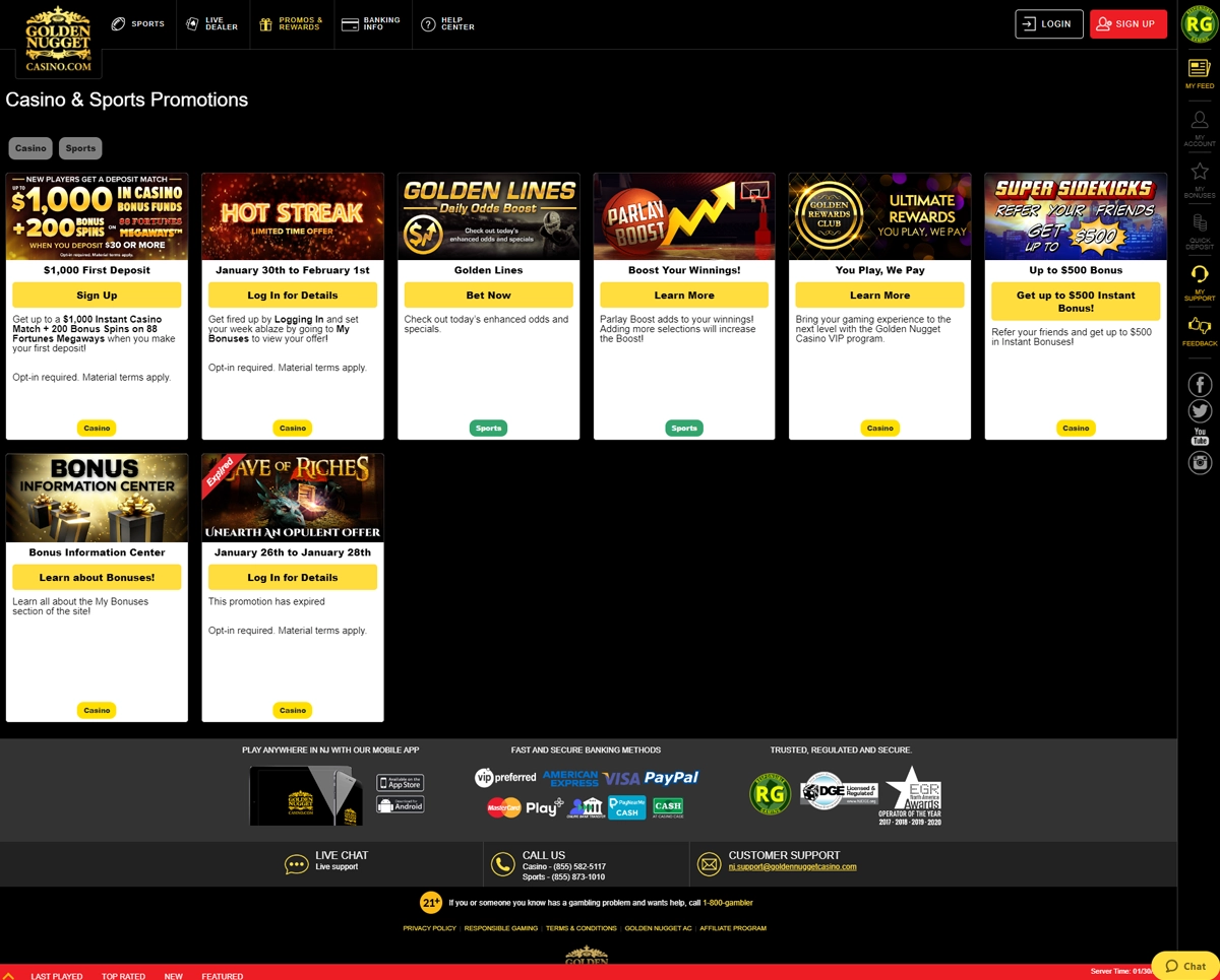 Golden Nugget Promotions Page Screenshot