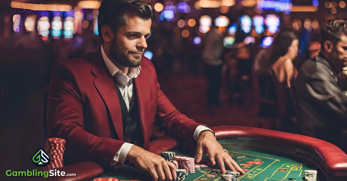 Hopeful Man Gambling at a Casino