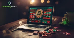 Laptop - Online Gambling - Blockchain Technology - Bitcoin Logo copy