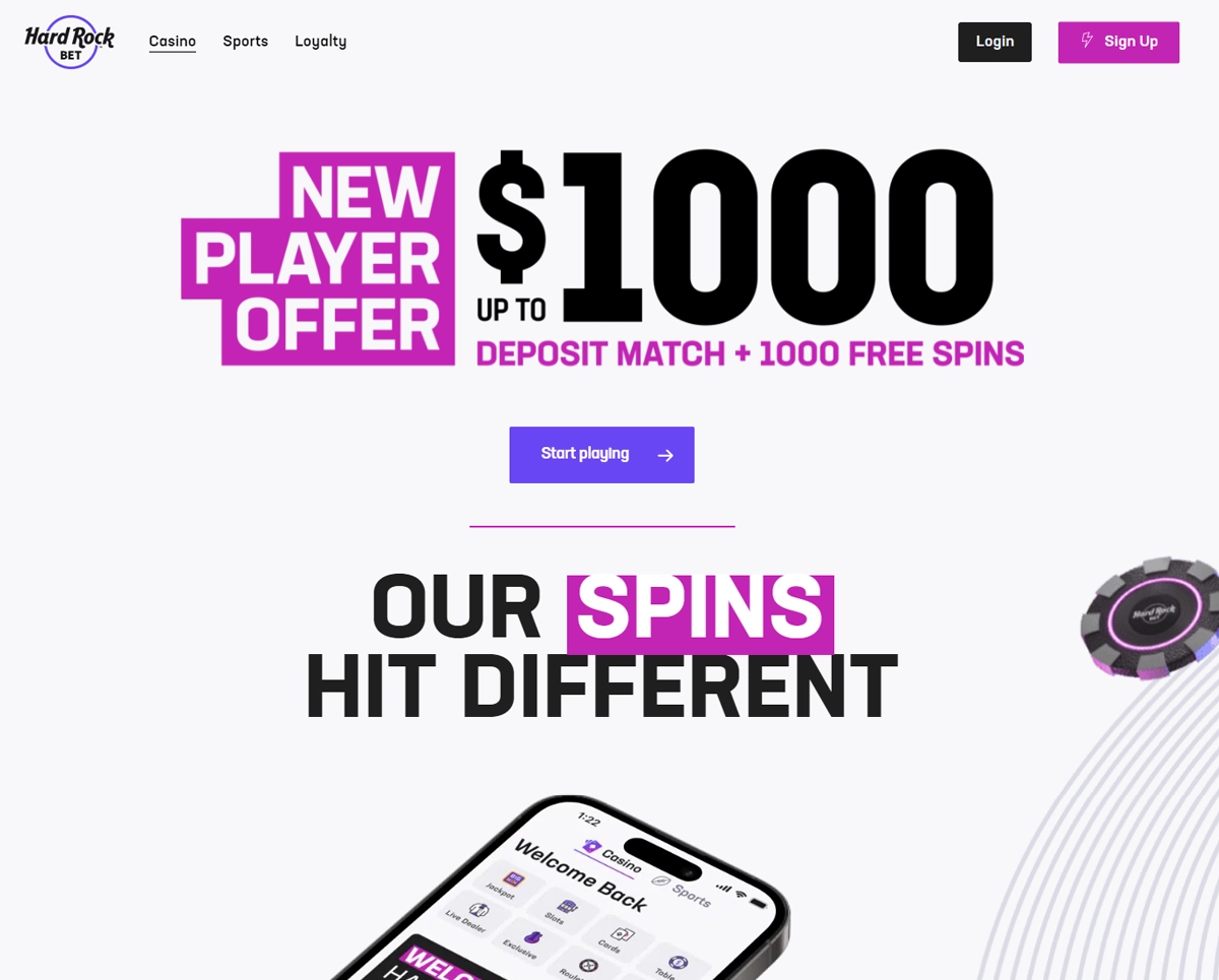 Hard Rock Bet Casino Page Screenshot