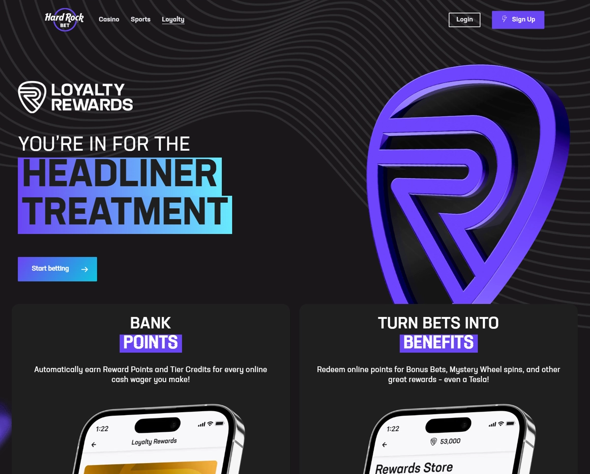 Hard Rock Bet Loyalty Page Screenshot