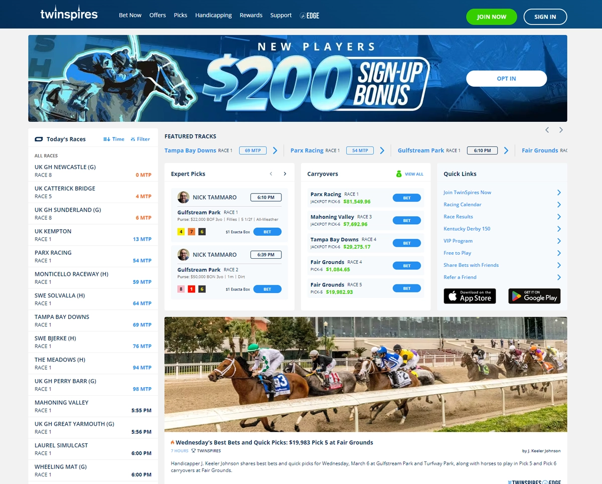 TwinSpires Homepage Screenshot