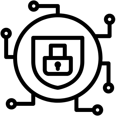 lock inside shield inside circle with vector points