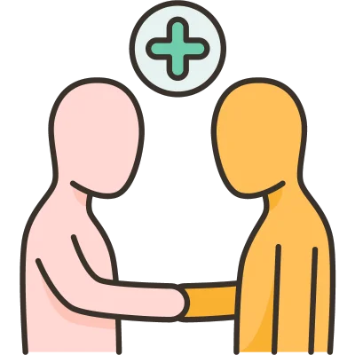 two people shaking hands with plus sign above them