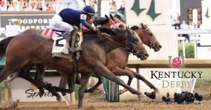 Kentucky Derby 2024 Finish Line - Mystik Dan - Kentucky Derby Logo