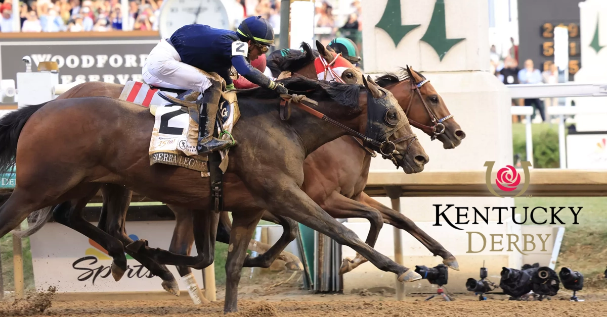 Kentucky Derby 2024 Finish Line - Mystik Dan - Kentucky Derby Logo