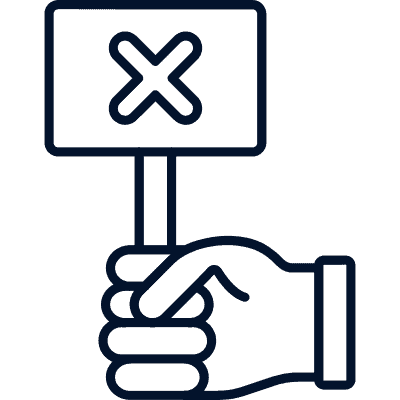 hand holding sign with x