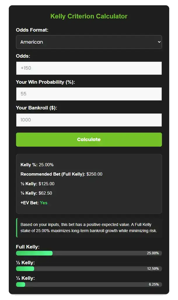 Kelly Criterion Calculator Screenshot Kelly Criterion Calculator Screenshot