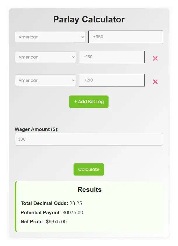 Parlay Calculator Tool Screenshot Parlay Calculator Tool Screenshot