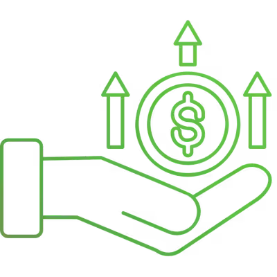 Hand Holding Coin and Upward Arrows
