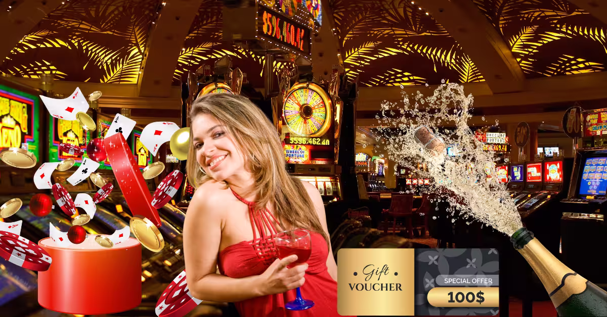 Woman Holding a Glass of Wine and Casino Comps