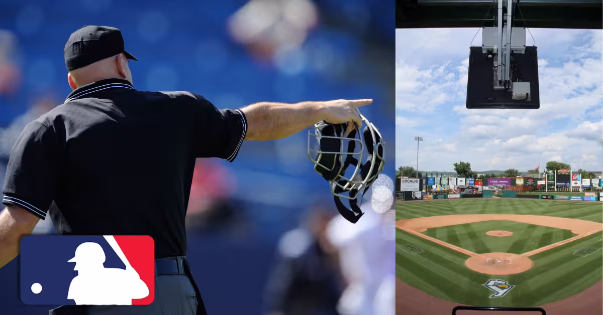 Robot Umpire on a Baseball Stadium - An Umpire Makes a Ruling on a Play During a Baseball Game - MLB Logo