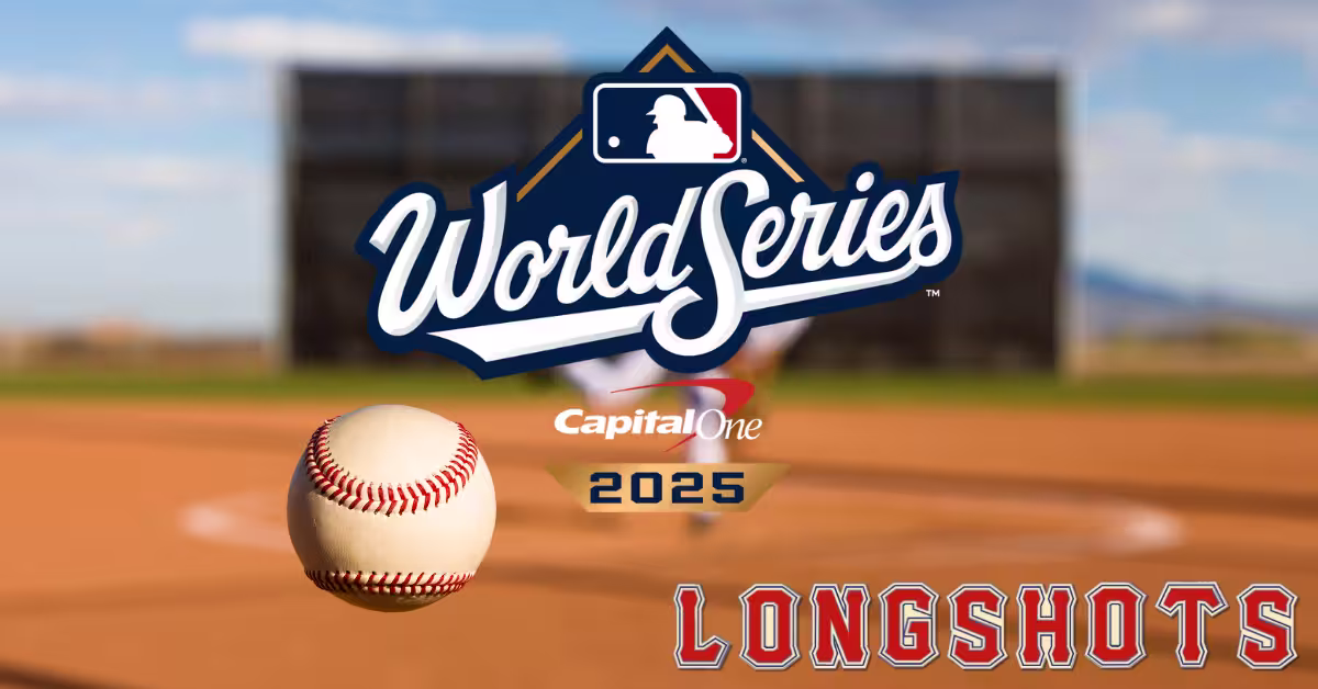 World Series 2025 Logo - Baseball Pitch Background - Word Longshots in Sport Patch Letters