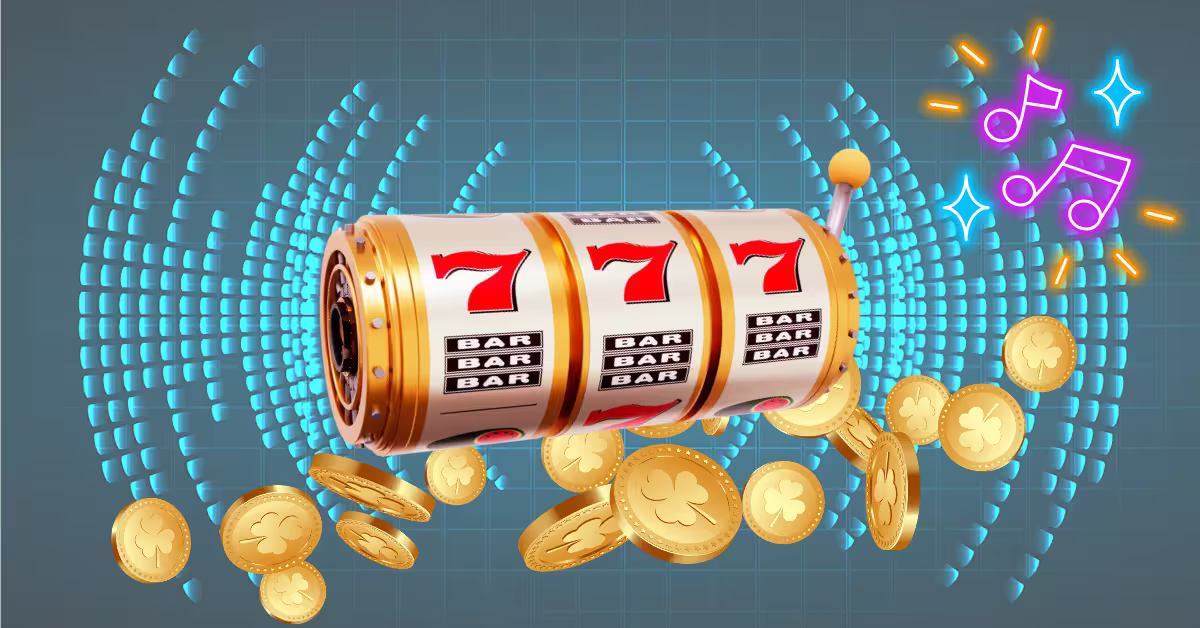 Slot Machine - Golden Coins - Digital Waves Sound Background - Neon Music Notes