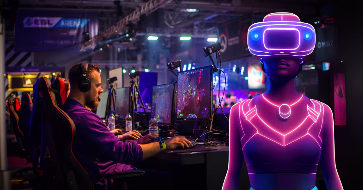 Man Playing Esports on a Tournament - Tech Woman Using Virtual Reality Headset