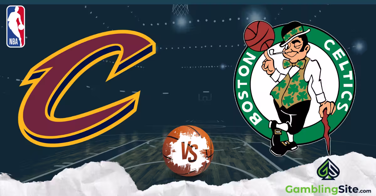 Cleveland Cavaliers vs. Boston Celtics - NBA Logo - GamblingSite.com Logo
