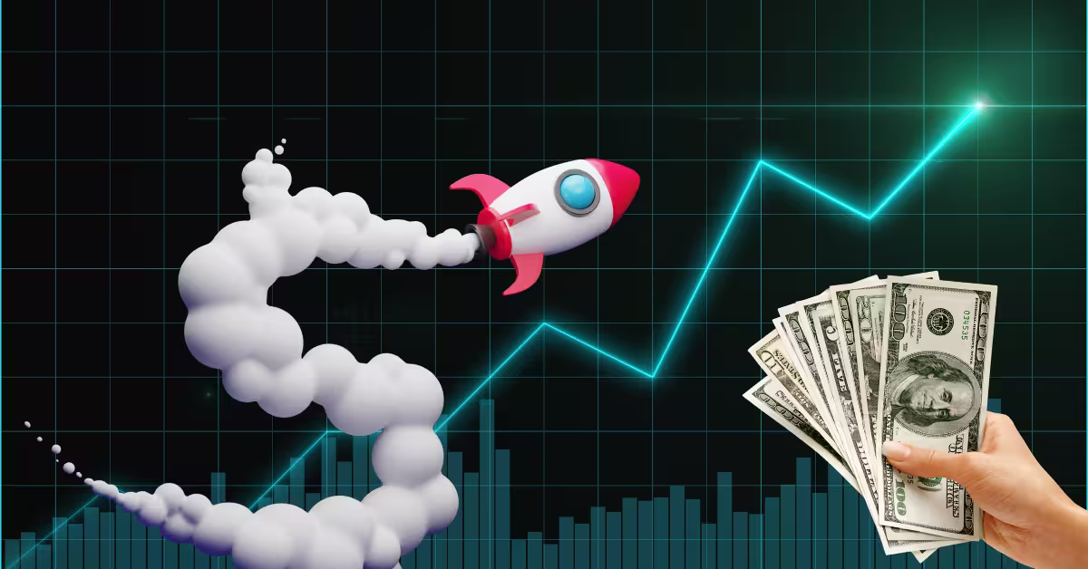 Crash Gambling - Rocket on a Graph Chart, and a Hand Holding Money