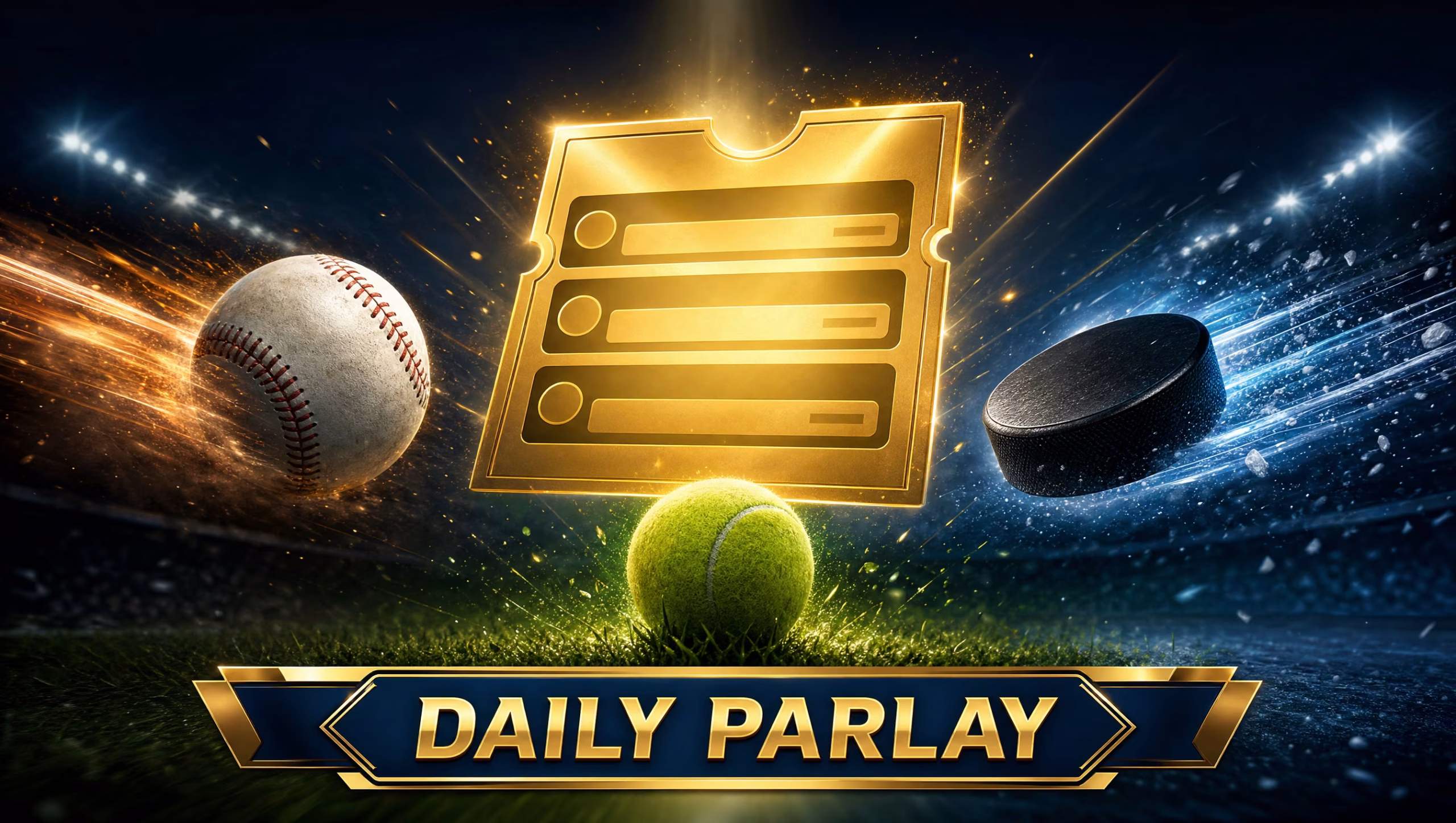 Three-leg daily sports betting parlay ticket graphic for June 14, 2026