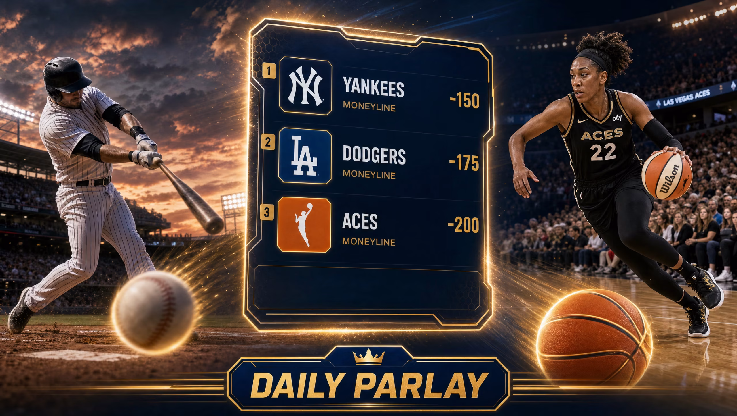Daily parlay graphic with MLB and WNBA picks on a betting slip.