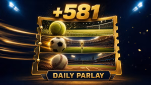 3-leg daily parlay graphic for June 25 2026 with tennis, soccer and MLB legs at +581 odds