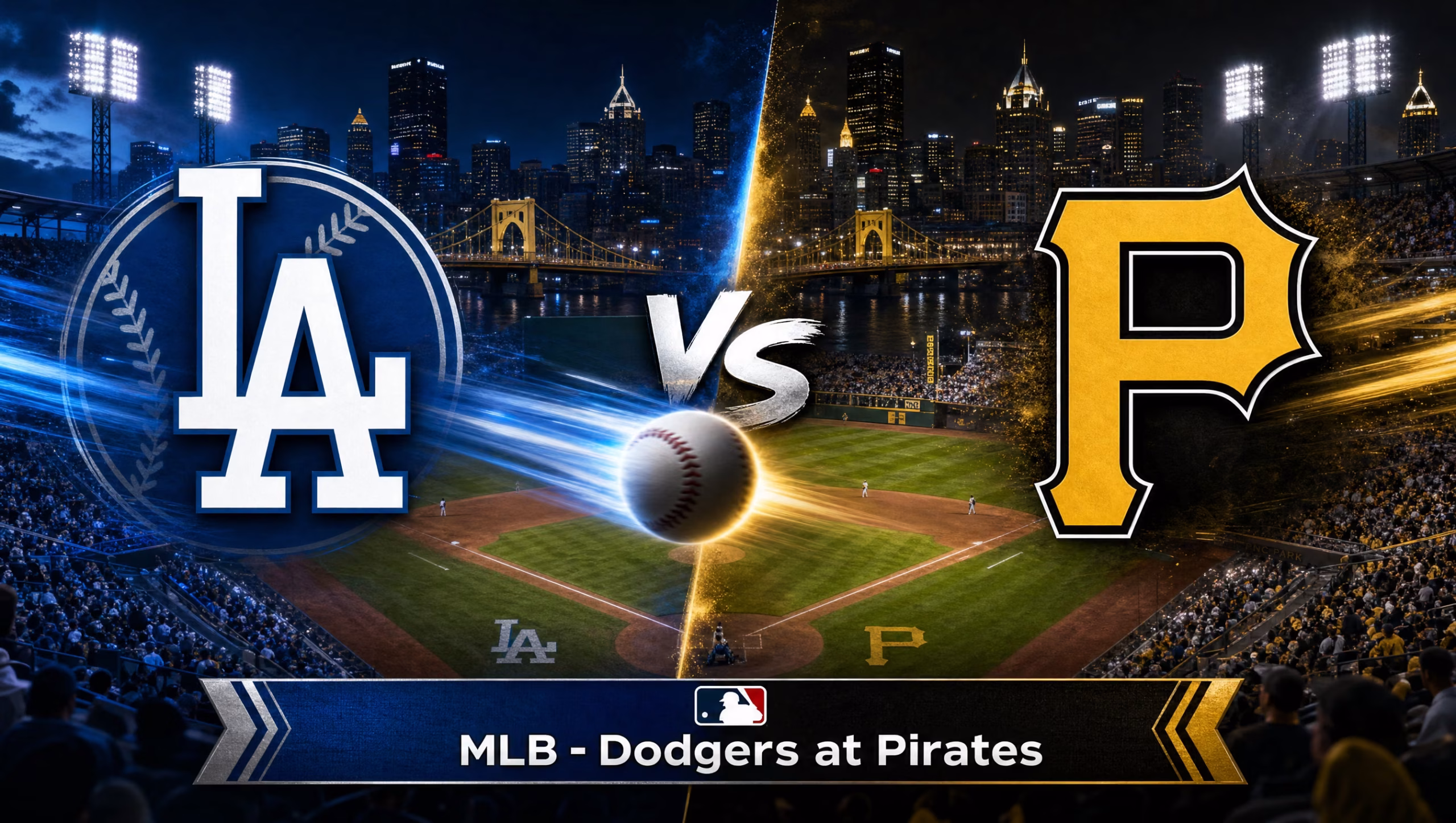 Los Angeles Dodgers vs Pittsburgh Pirates MLB matchup graphic for the June 10, 2026 game at PNC Park
