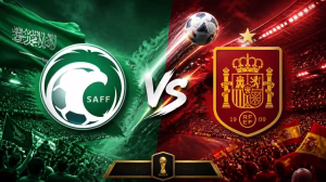 Saudi Arabia vs Spain World Cup matchup graphic with both national team crests