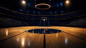 Empty WNBA arena and hardwood court under spotlights before tip-off, set for Friday's WNBA DFS slate