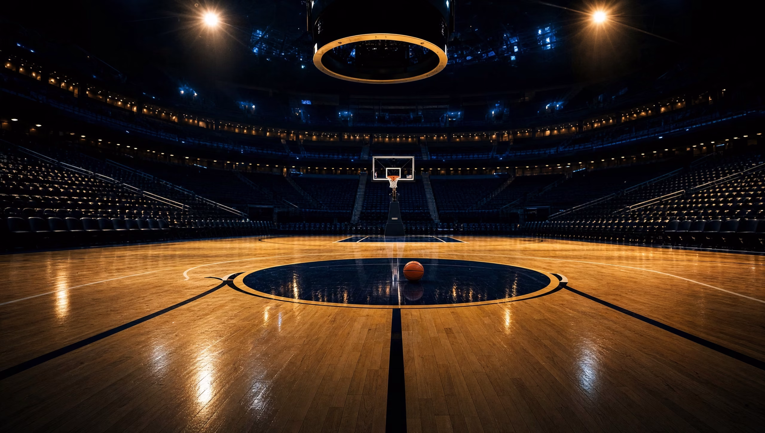 Empty WNBA arena and hardwood court under spotlights before tip-off, set for Friday's WNBA DFS slate