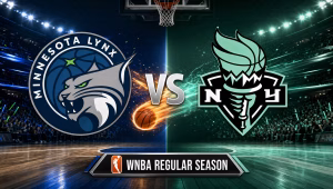 Minnesota Lynx vs New York Liberty matchup graphic for the July 3, 2026 WNBA game at Barclays Center
