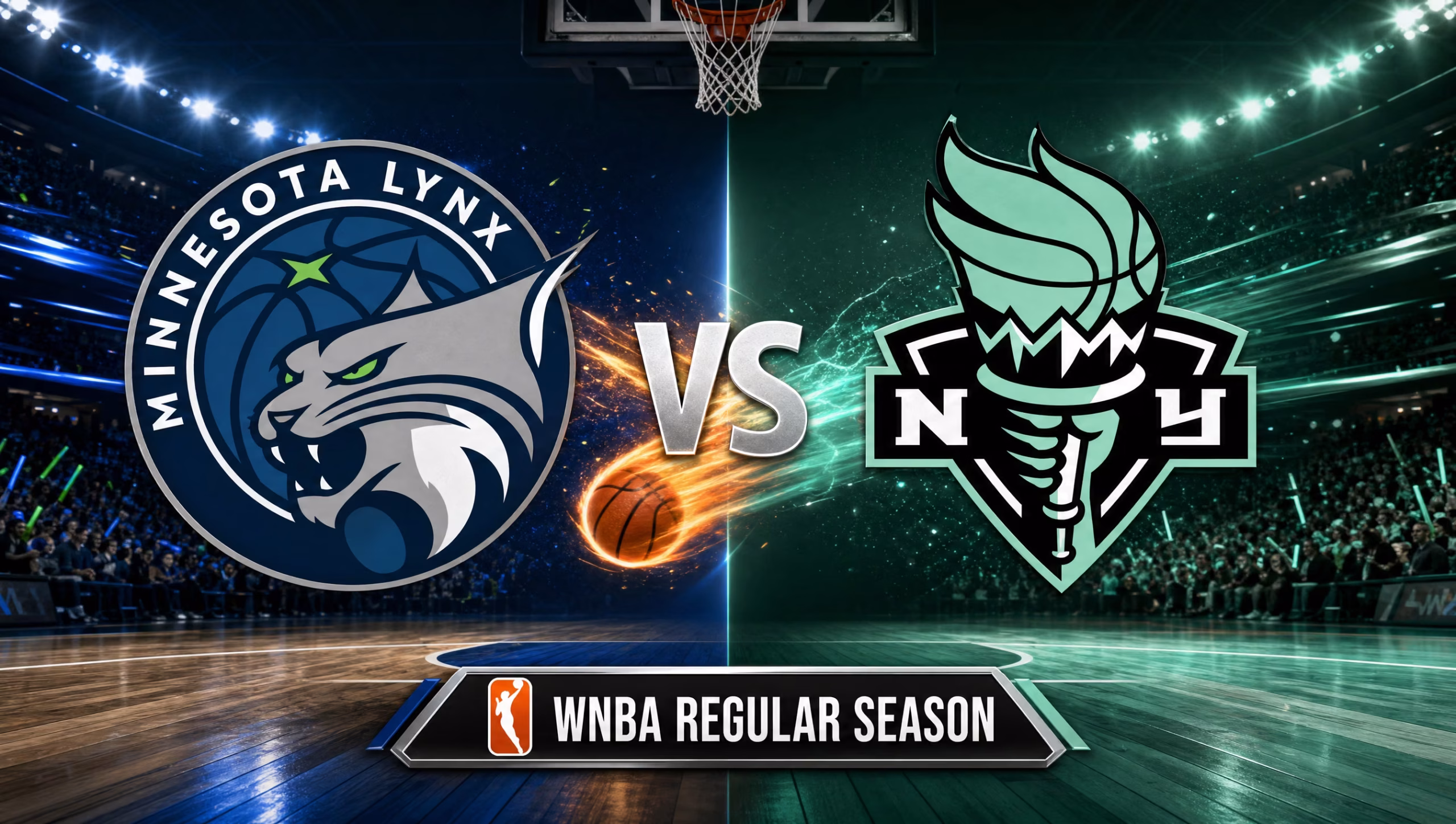 Minnesota Lynx vs New York Liberty matchup graphic for the July 3, 2026 WNBA game at Barclays Center