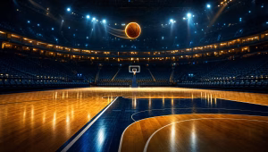 Basketball arena under stadium lights before tip-off, setting up tonight's WNBA DFS picks on DraftKings