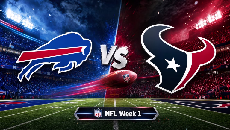 Buffalo Bills vs Houston Texans NFL Week 1 matchup graphic with both team logos