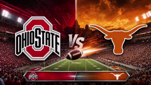 Ohio State Buckeyes vs. Texas Longhorns matchup graphic with both team logos and a VS emblem
