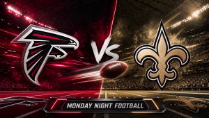 Atlanta Falcons vs. New Orleans Saints Monday Night Football matchup graphic with both team logos