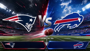 New England Patriots vs Buffalo Bills NFL Week 4 matchup graphic with both team logos.