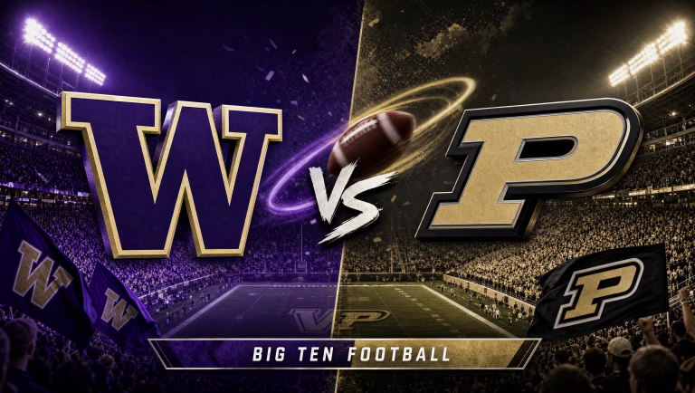 Washington Huskies vs. Purdue Boilermakers college football matchup graphic with both team logos
